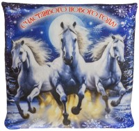 Новогодний подарок Подушка "Тройка лошадей" 650 г.
